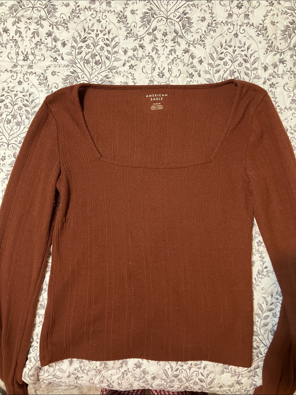 American Eagle Outfitters Ribbed Knit Top - Rust Brown